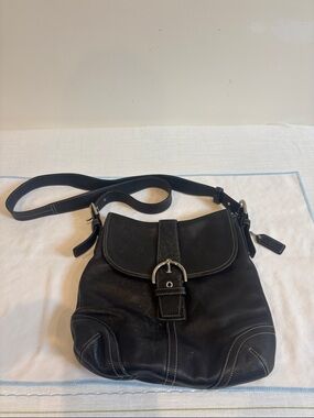 Coach Black Leather Shoulder Bag with Buckle Flap